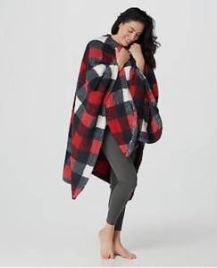 lot 2552 image: Berkshire Blanket Buffalo Plaid Double Sided Sherpa Cape Wrap Throw