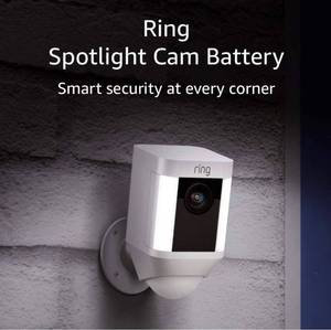 lot 2586 image: Ring Spotlight Cam Battery HD Security Camera with Built Two-Way Talk and a Siren Alarm, Works with Alexa -BLACK Retails $189