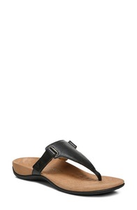 lot 2594 image: Vionic Wanda T-Strap Flip Flop in Black Leather at Nordstrom, Size 10 Retails $99