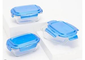 lot 2602 image: LocknLock Set of 3 Mini Glass Loaf Dishes w Locking Lids