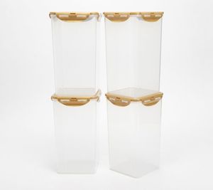 lot 2654 image: LocknLock 4 piece Tall Canister Storage Set, Pearl in Color, NEW in Plastic
