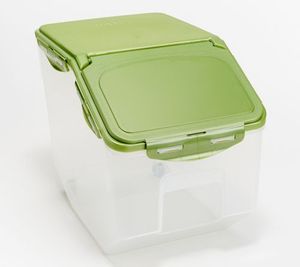 lot 2662 image: LocknLock XL Flip Top Storage Bin with Wheels, RED in Color, NEW
