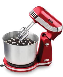 lot 2672 image: DASH Stand Mixer (Electric Mixer for Everyday Use) 6 Speed Stand Mixer with 3 qt Stainless Steel Mixing Bowl, Dough Hooks & Mixer Beaters for Frosting, Meringues & More - Red, DCSM250RD