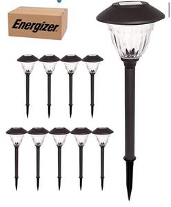 lot 2673 image: Energizer LED Solar Pathway Lights - 12 Pack of Gunmetal Outdoor Solar Lights - Stainless Steel and Glass Solar Garden Lights That Keep Going, and Going
