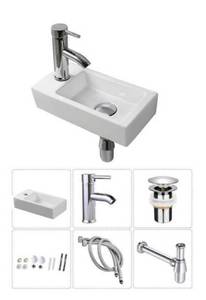 lot 2684 image: Wall Hung Basin Sink Small Cloakroom Basin Rectangle Ceramic Wash Basin Right Hand (Left Hand Sink Set(with Faucet&Drain)