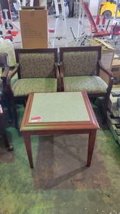 lot 4340 image: 2 Armed Chairs and a 2ft Wooden Side Table