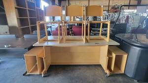 lot 4297 image: Childrens Work Station W 3 Wooden Chairs and Extra Storage Compartment