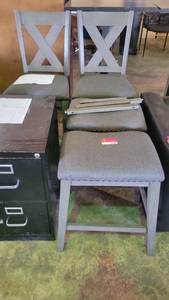 lot 4309 image: Set of Gray Bar Height Chairs and Stools