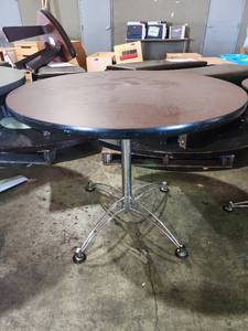 lot 4268 image: Round Laminate Table W Chrome Base