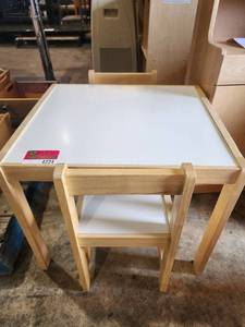 lot 4224 image: Wooden Childrens Table W 2 Chairs