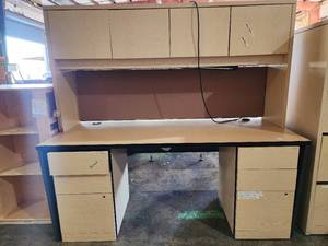 lot 4235 image: HON Blonde Desk W Upper Storage - Removable File Cabinent