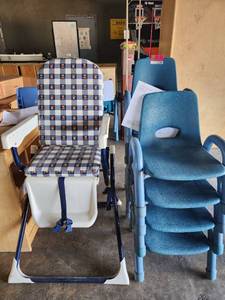 lot 4249 image: Lot of 9 Light Blue Toddler Chairs and High Chair