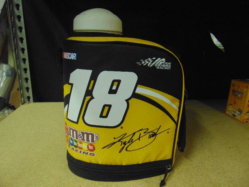 lot 4001 image: M&Ms Nascar #18 Kyle Bush Water bottle with carrying case and strap