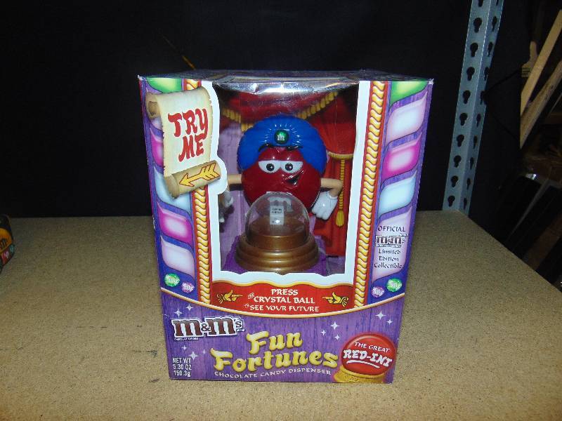 lot 4078 image: M&Ms Fun Fortunes Candy Dispenser, Red, In Original box