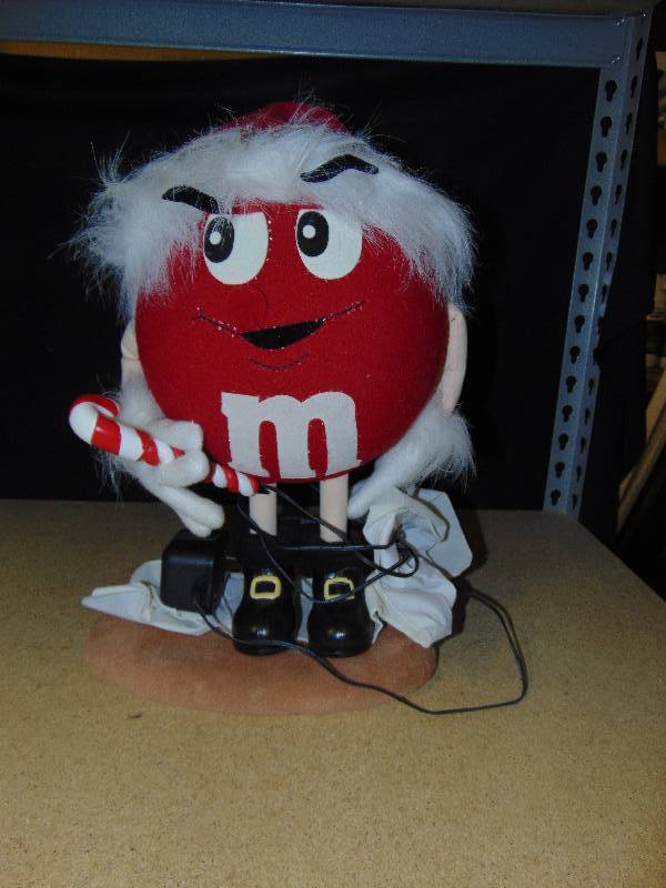 lot 4100 image: M&Ms Red Fiber- Optic Christmas Greeter, Dept 56, 16 tall