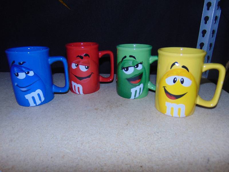lot 4127 image: (4) ct. lot M&Ms Mugs Red, Green, Yellow and Blue