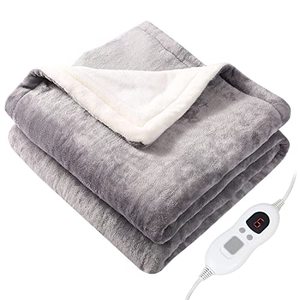lot 43000015 image: cinwauvo Heated Blanket Electric Throw,Soft Flannel & Sherpa Fast Heating Blanket with 6 Heating Levels & 8 Time Settings 8 Hours Auto-Off Machine Washable Home Office Use,50x60 Grey