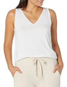 lot 43000024 image: Amazon Essentials Womens Jersey Standard-Fit V-Neck Scoopback Tank Top (Previously Daily Ritual), White, X-Large