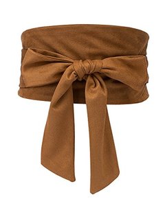 lot 43000028 image: Aecibzo Womens Bowknot Self Tie Wrap Around Obi Waist Band Cinch Boho Waist Belt (Brown)