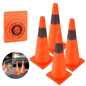 lot 43000049 image: YOJOR 18 Inch Collapsible Traffic Safety Cones 4 Pack, Multi Purpose Pop-up Small Orange Cones with Reflective Collar for Road Safety, Driving Training, Parking Lots