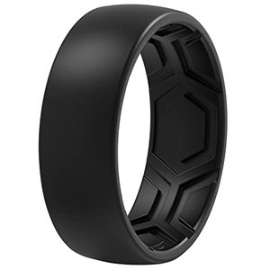 lot 43000069 image: ThunderFit Silicone Rings for Men - 1 Ring Breathable Patterned Design Wedding Bands 8MM (1 Ring - Black, 10.5-11 (20.6mm))