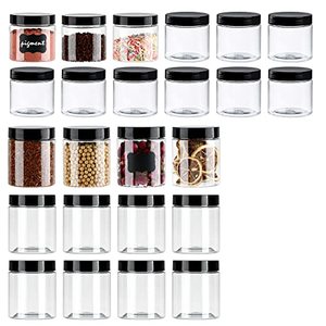 lot 43000071 image: Wwyybfk 24Pack Empty Clear Plastic Jars Storage Container Bottle with Lids and Labels for Food, Makeup, Slime, Honey Jam, Cream, Sample, Lotion 12Pack 8oz  12Pack 16oz