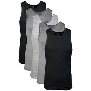 lot 43000085 image: Gildan Mens A-shirt Tanks, Multipack, Style G1104, GreyBlack (5 Pack), Large
