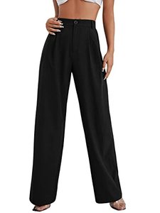 lot 43000086 image: SweatyRocks Womens Casual Wide Leg High Waisted Button Down Straight Long Trousers Pants Black L