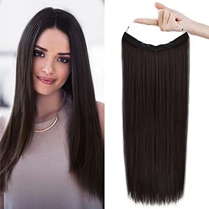 lot 43000090 image: REECHO Invisible Wire Hair Extensions with Transparent Headband Adjustable Size Removable Secure Clips in Straight Secret Hairpiece for Women (24 Inch (Pack of 1), Dark Red Brown)