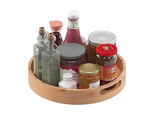 lot 43000094 image: Homerays 12 Inch Lazy Susan Organizer, Kitchen Rotating Spice Rack, Bamboo Lazy Susan with Double Handles for Kitchen Cabinet (Bamboo, Medium)