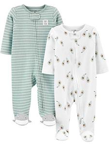 lot 43000101 image: Simple Joys by Carters Unisex Babies 2-Way Zip Thermal Footed Sleep and Play, Pack of 2, Stripe, 0-3 Months