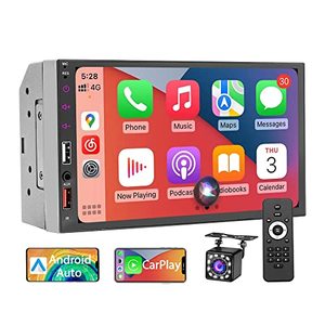 lot 43000103 image: 7 Inch Double Din Car Stereo Built-in Apple CarPlayAndroid AutoMirror-Link, Multimedia Touchscreen Radio Receiver with Bluetooth Handsfree and Backup Camera, FM USB AUX RCA Audio Video Player