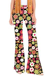 lot 43000110 image: Halloween Hippie Costume Bottom 60S 70S Bell Pants Floral Leggings Black L