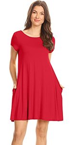 lot 43000130 image: Simlu RedT Shirt Dress, Red Shirt Dress Short Sleeve, Plus Size and reg Dress Shirts For Women,Small