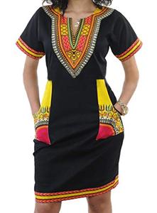 lot 43000134 image: SheKiss Womens Bohemian African Dashiki Skirts Traditional Tribal Festival Midi Dresses BlackYellow