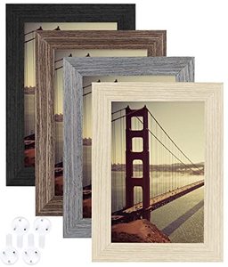 lot 43000144 image: GUTAG 4x6 Picture Frame, Tempered Glass and Composite Wood for 3.5x5 photo with Mat or 4x6 photo Without Mat,Wall & Table Mounting for Rustic Home Decor��set of 4 ,Black,Oak,Brown,Grey glass broken in one frame