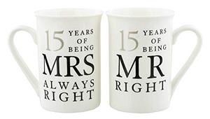 lot 43000150 image: Haysoms Ivory 10th Anniversary Mr Right & Mrs Always Right Mug Gift Set