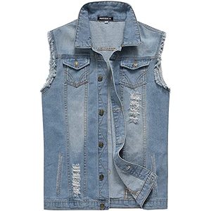 lot 43000154 image: NASKY Mens Fit Retro Ripped Denim Vest Sleeveless Jean Vest and Jacket(XX-Large,Light blue)
