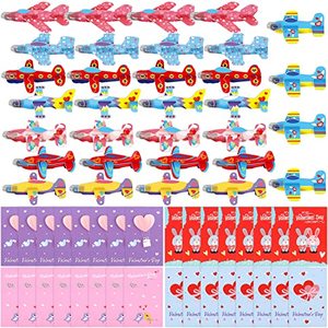 lot 43000159 image: 32 Pack Valentines Day Cards for Kids, 8 Different Designs Foam Airplanes with Valentines Gift Cards for Boys Girl School Classroom Exchange Prize, Fun Planes Valentines Party Favors Toys