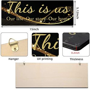 lot 43000165 image: 4 PCS Home Wall Decor Signs, IDATOO Rustic Wooden Living Room Hanging Decorations with Quotes THIS IS USTOGETHERBLESS THISFAMILY, Housewarming Gifts for Wedding Kitchen (Black -1, 15 x 5.1 inch)