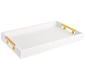 lot 43000188 image: Home Redefined Modern Elegant 18x12 Rectangle Shagreen Decorative Ottoman Coffee Table Perfume Living Room Kitchen Serving Tray with Gold Polished Metal Handles for All Occasions