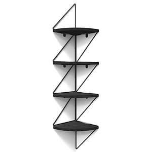 lot 43000189 image: SZQINJI Corner Shelf Wall Mount 4-Tier Rustic Wood Floating Shelves Wall Shelves for Bedroom Living Room Bathroom Kitchen Office Vintage Black