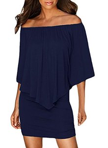 lot 43000194 image: Sidefeel Women Off The Shoulder Ruffles Party Mini Dress Medium Navy