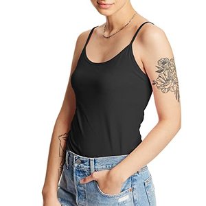lot 43000197 image: Hanes Stretch Cotton Cami with Built-In Shelf Bra (O9342) Black, L