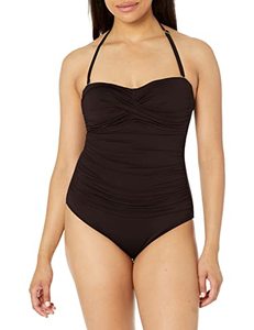 lot 43000199 image: Anne Cole Womens Twist Front Shirred One Piece Swimsuit, Black, 10