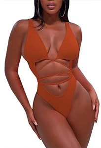 lot 43000203 image: Sovoyontee Womens Burnt Orange Sexy One Piece Bathing Suit String Thong Bikini Swimsuit M