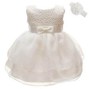 lot 43000204 image: Coozy Toddler Baby Girl Dress Princess Christening Baptism Gowns Pageant Bow Formal Dresses (Ivory, 3M0-6months)
