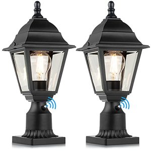lot 43000207 image: FOLKSMATE Dusk to Dawn Outdoor Post Lights, 2-Pack Waterproof Outside Post Lamps with Pier Mount, Exterior Pole Lantern with Clear Glass, Matte Black Post Light Fixture for Patio, Garden, Walkway