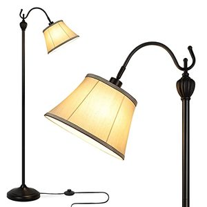 lot 43000208 image: FOLKSMATE Floor Lamps for Living Room, Tall Standing Lamp with Shade, LED Farmhouse Pole Lamps, Vintage Stand up Lamps, Rustic Classic Corner Floor Light for Bedroom, Office, Reading, Black