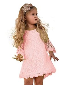 lot 43000212 image: APRIL GIRL Flower Girl Dress, Lace Dress 34 Sleeve Dress (Pink, 3T)